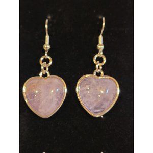 Heart Amethyst Quartz Crystal Drop Earrings